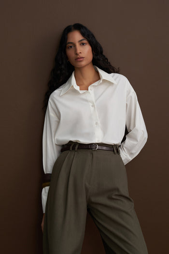 Private Edition Poplin Oversised Shirt with Embroidery Detail