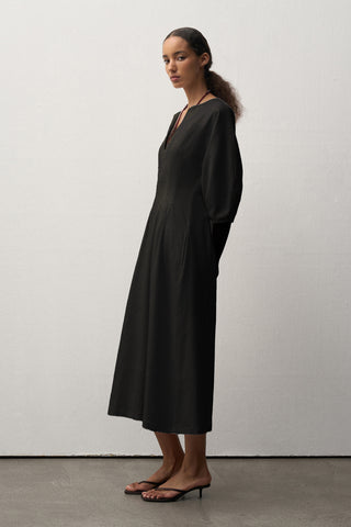 Linen Balloon Sleeve Midi Dress