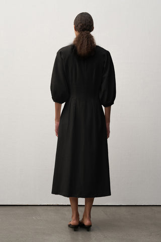 Linen Balloon Sleeve Midi Dress