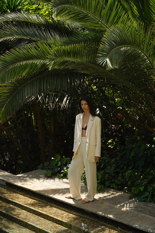 Linen Special Edition Blazer Palazzo Trousers Set Cream