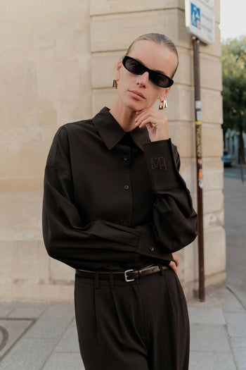 Private Edition Embroidery Detailed Oversized Shirt Dark Brown
