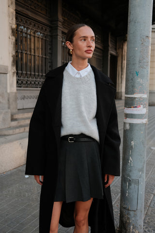 Grey Wool Blend Knitted Oversised Pullover