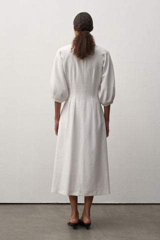 Linen Balloon Sleeve Midi Dress