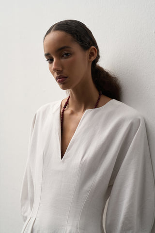 Linen Balloon Sleeve Midi Dress