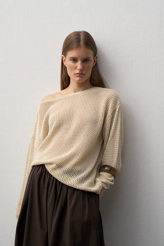 Boat Neck Openwork Sweater Blouse