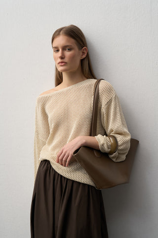 Boat Neck Openwork Sweater Blouse
