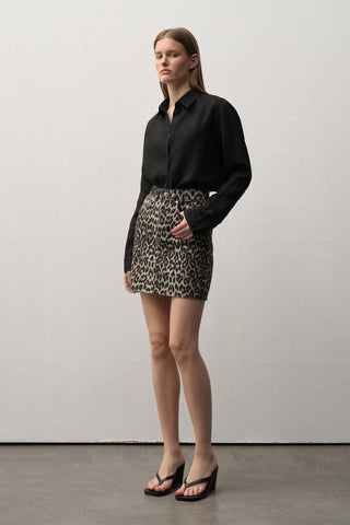 Leopard Print Denim Mini Skirt