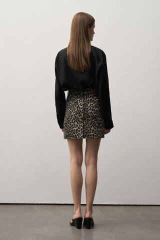 Leopard Print Denim Mini Skirt
