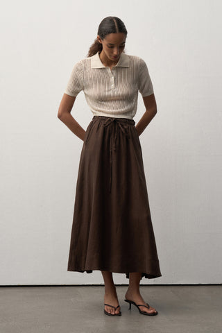 Adjustable Waist Linen Midi Skirt