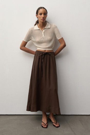 Adjustable Waist Linen Midi Skirt