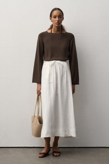 Adjustable Waist Linen Midi Skirt