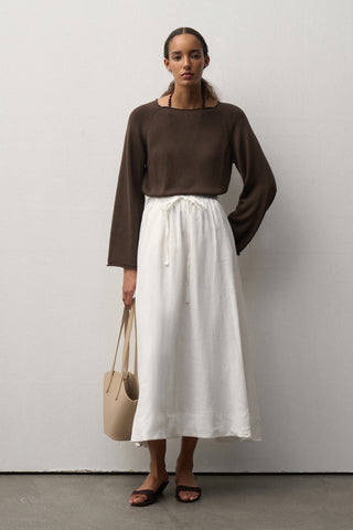Adjustable Waist Linen Midi Skirt