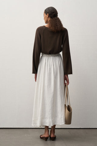 Adjustable Waist Linen Midi Skirt