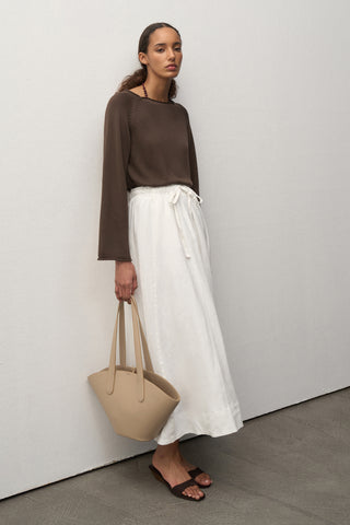 Adjustable Waist Linen Midi Skirt