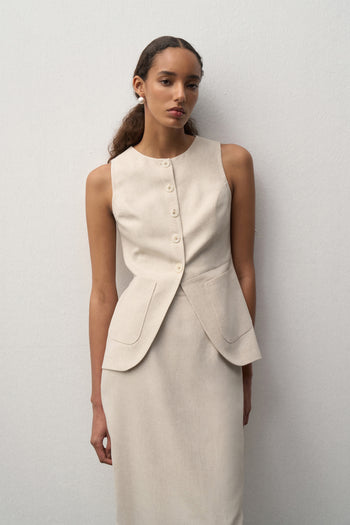 Linen Vest with Pocket Detail