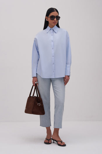 Blue Private Edition Poplin Embroidery Detailed Oversised Shirt