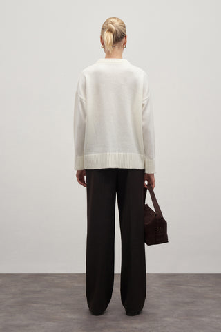 Crew Neck Wool Blend Sweater Ecru