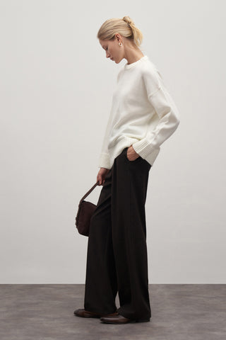 Crew Neck Wool Blend Sweater Ecru