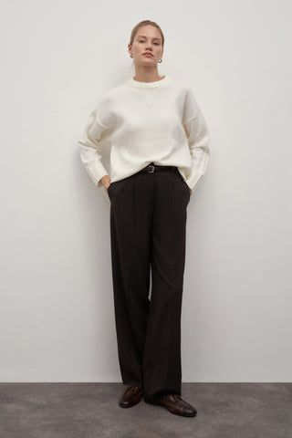 Crew Neck Wool Blend Sweater Ecru