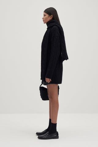 Leta Scarf Detail Knitted Oversized Sweater Black