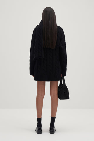 Leta Scarf Detail Knitted Oversized Sweater Black