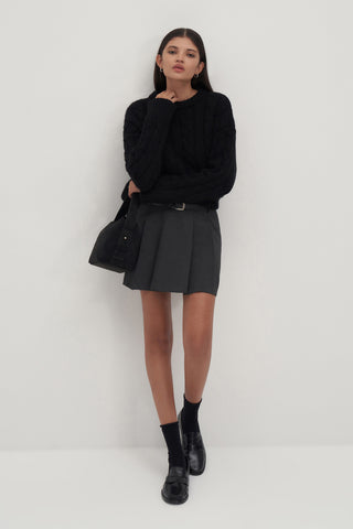 Leta Scarf Detail Knitted Oversized Sweater Black