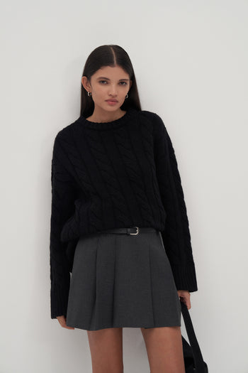 Leta Scarf Detail Knitted Oversized Sweater Black