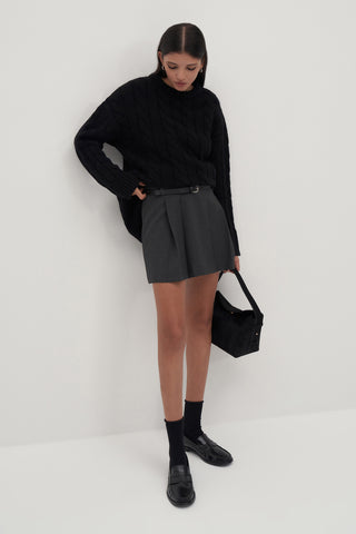Leta Scarf Detail Knitted Oversized Sweater Black