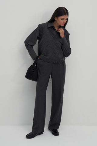 Anthracite V-Neck Knit Sweater