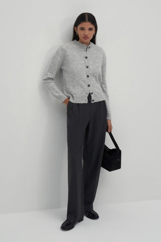 Light Grey Wool Basic Knitwear Cardigan Sweater Set
