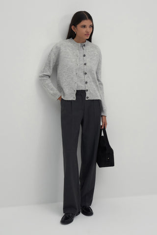 Light Grey Wool Basic Knitwear Cardigan Sweater Set