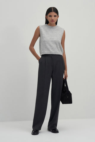 Light Grey Wool Basic Knitwear Cardigan Sweater Set