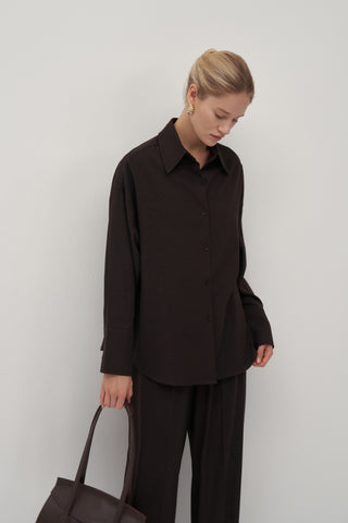 Private Edition Embroidery Detailed Oversized Shirt Dark Brown