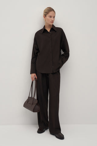 Private Edition Embroidery Detailed Oversized Shirt Dark Brown