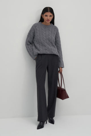 Leta Scarf Detail Knitted Oversized Sweater Grey
