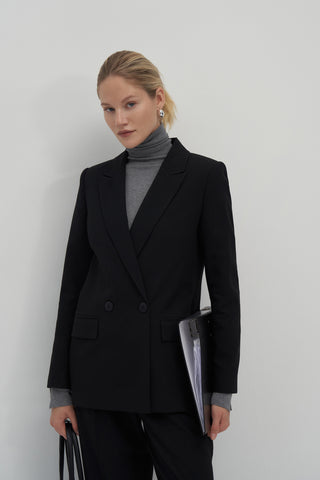 Private Edition Double Breasted Blazer & Cross Trousers Set Black