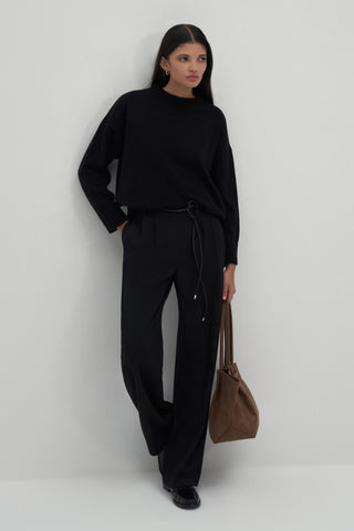 Crew Neck Wool Blend Sweater Black