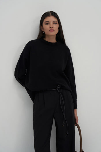 Crew Neck Wool Blend Sweater Black