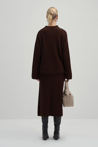 Sara Knit Skirt & Sweater Set Dark Brown