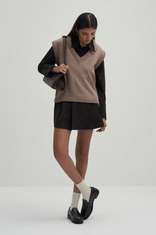 Beige V-Neck Knit Sweater