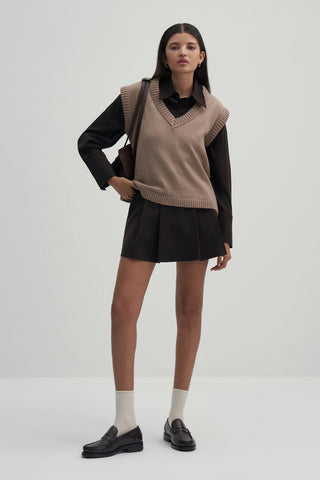 Beige V-Neck Knit Sweater