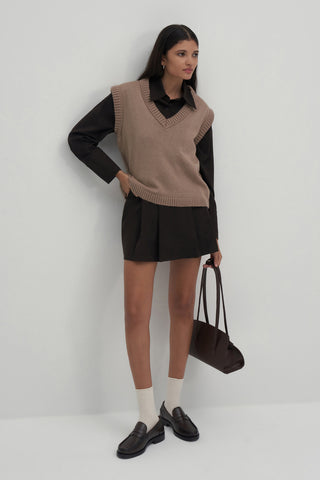 Beige V-Neck Knit Sweater