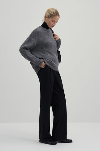 Anthracite Wool Blend Knitted Oversised Pullover