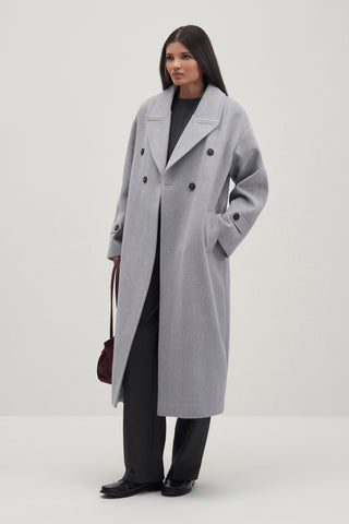 Galia Textured Wool Blend Oversized Coat Grey