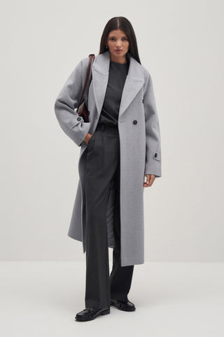 Galia Textured Wool Blend Oversized Coat Grey