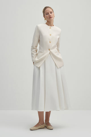 White Midi Skirt with White Flounce