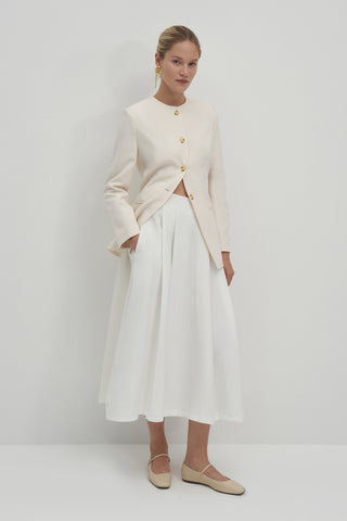 White Midi Skirt with White Flounce