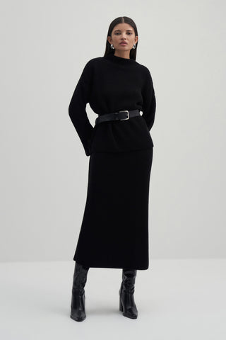 Sara Knit Skirt & Sweater Set Black