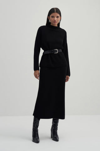 Sara Knit Skirt & Sweater Set Black