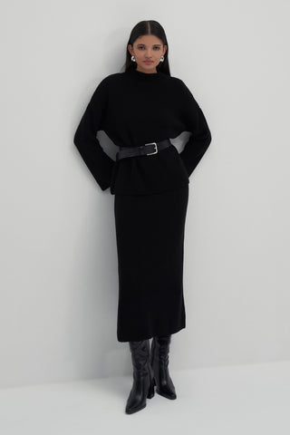 Sara Knit Skirt & Sweater Set Black